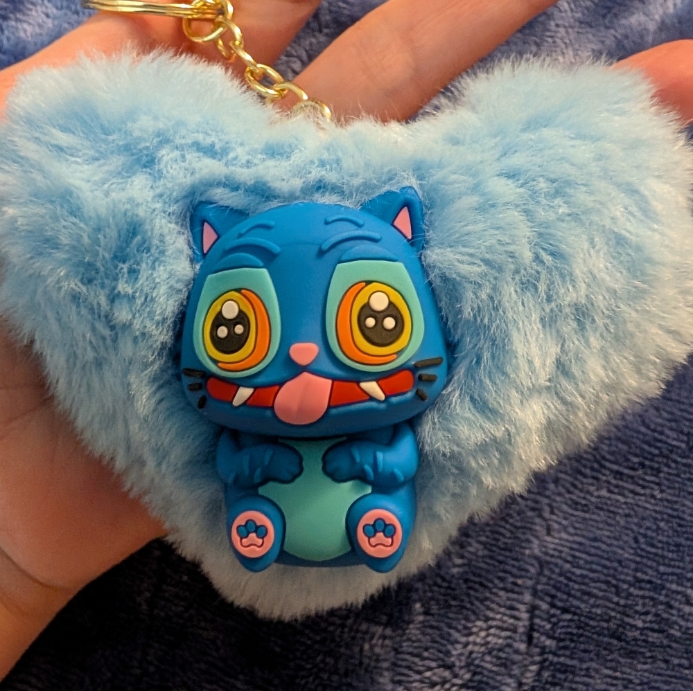 🦋 Blue Furry Heart K-pop Demon Hunters Derby Keychain